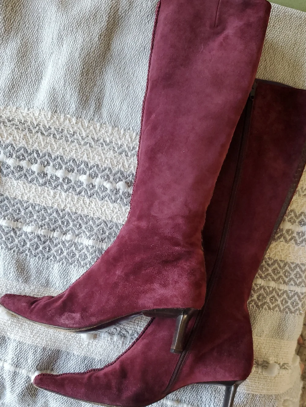 Barbara Bui Burgundy Suede Over-the-Knee Pointed Boots Snakeskin Trim